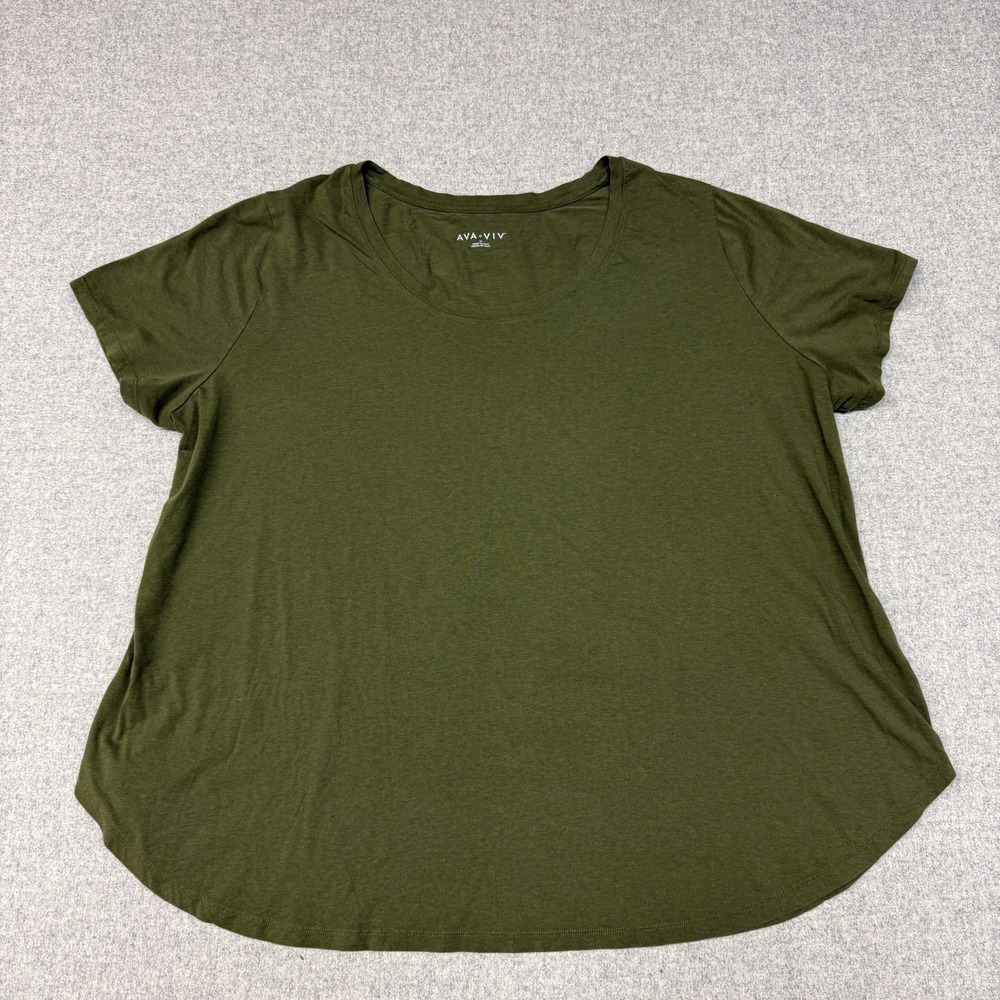 Ava & Viv T-Shirt 3X Olive Green Short Sleeve Scoop Neck Curved Hem Stretch Top